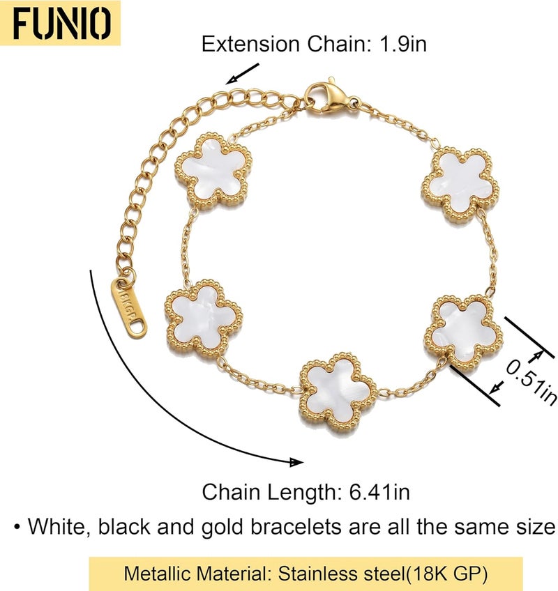 Funio Four Leaf Clover Bracelet Set for Women - 3Pcs 18K Gold Plated Flower Lucky 4 Leaf Link Bracelet Jewelry Gift for Women Van Cleef - Image 2